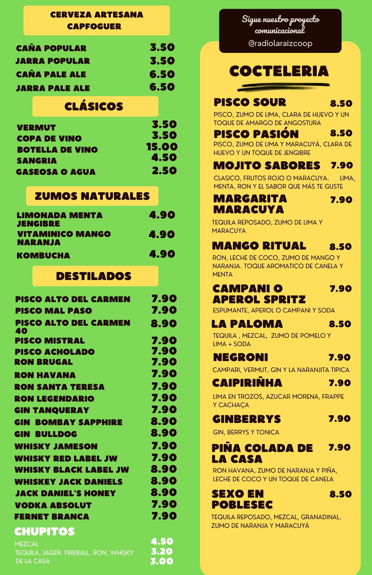 Carta bebidas